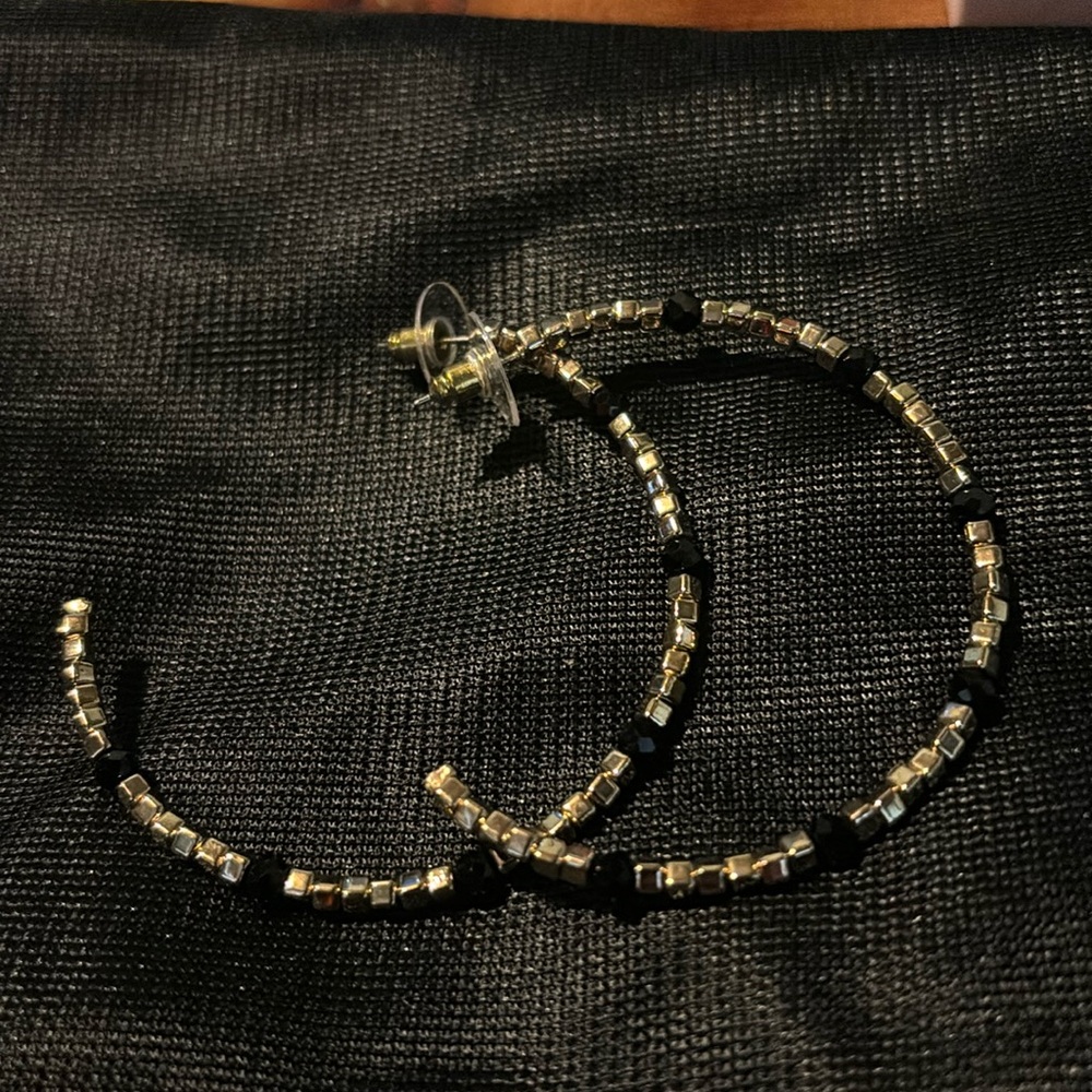 Blue & Gold beaded hoops